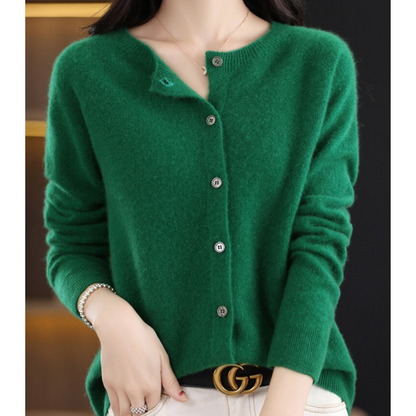 Luxury Merino Wool & Cashmere Cardigan for Women – Elegant O-Neck Winter Knit