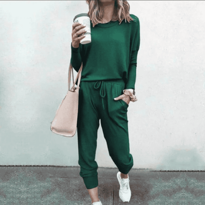 Women’s Relaxed Long-Sleeve Top and Jogger Set – Soft Two-Piece Casual Outfit