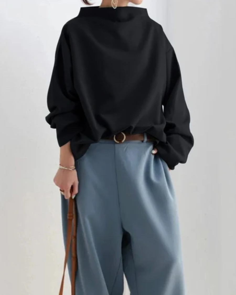 Women’s Oversized Sweatshirt – Stand Collar Sweatshirt with Dropped Shoulders