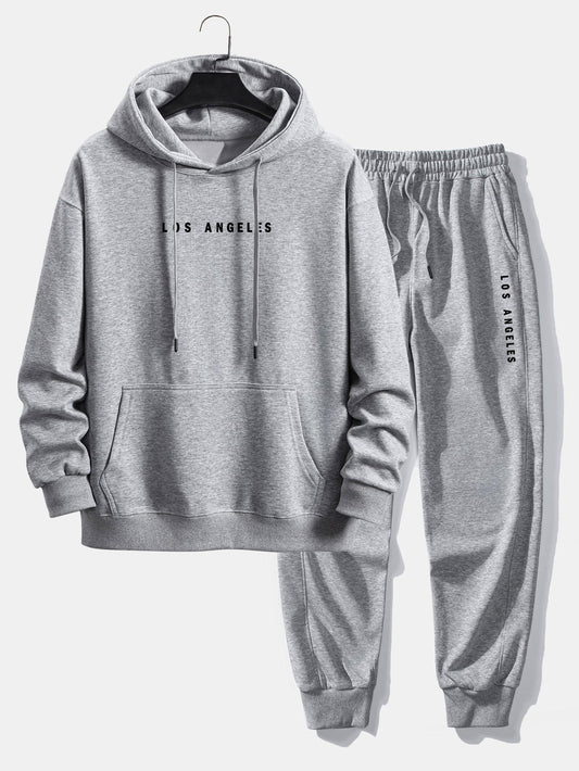 Men’s Relaxed Cotton Blend Hoodie Tracksuit – Printed Jogger Set for Casual City Wear