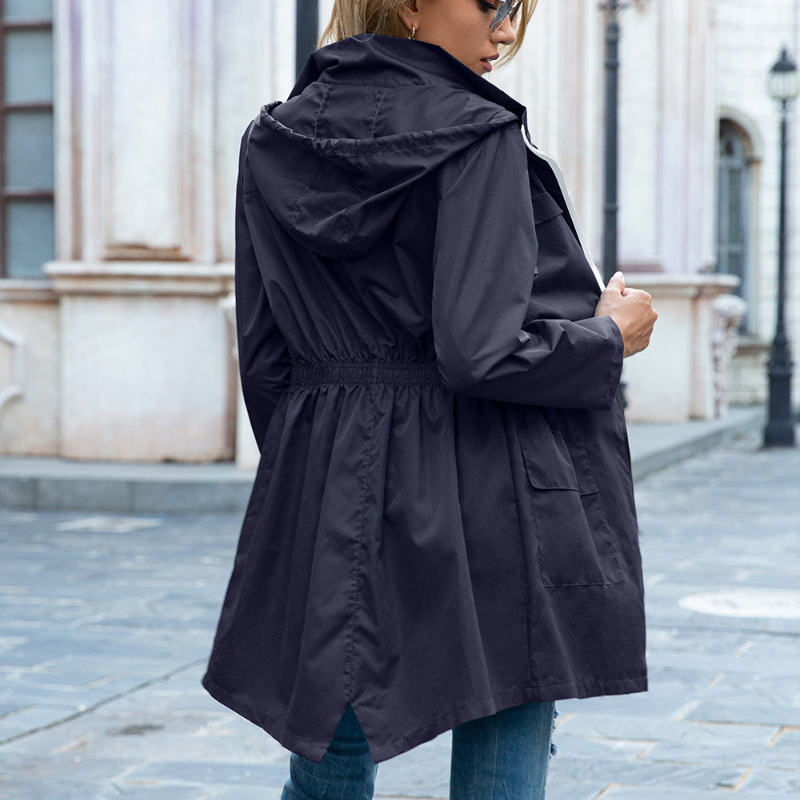 Women’s Waterproof Hooded Rain Jacket – Lightweight Drawstring Layer for Wet Winter Days