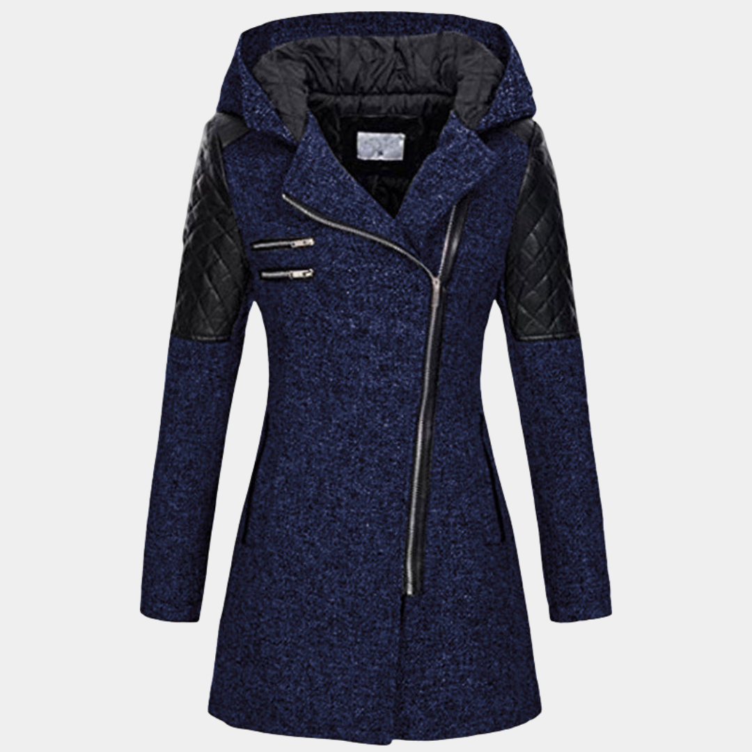 Women’s Hooded Coat – Asymmetric Zip with Tailored Waist