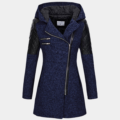 Women’s Hooded Coat – Asymmetric Zip with Tailored Waist
