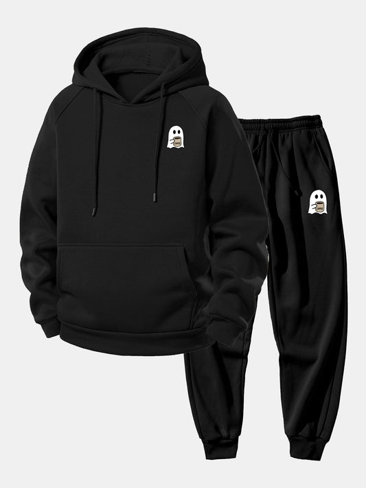Men’s Hooded Polyester Tracksuit – Relaxed Printed Set with Tapered Joggers for Casual Days
