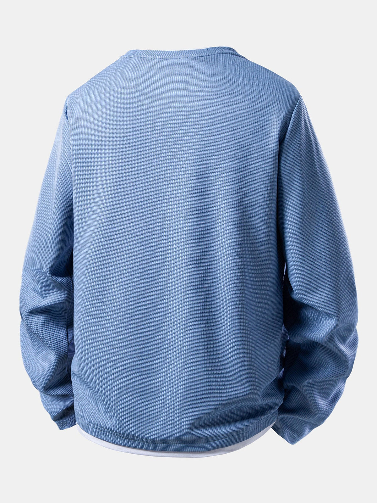 Men’s Waffle Long-Sleeve T-Shirt with Layered Crew Neck – Autumn Casual Essential