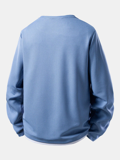 Men’s Waffle Long-Sleeve T-Shirt with Layered Crew Neck – Autumn Casual Essential