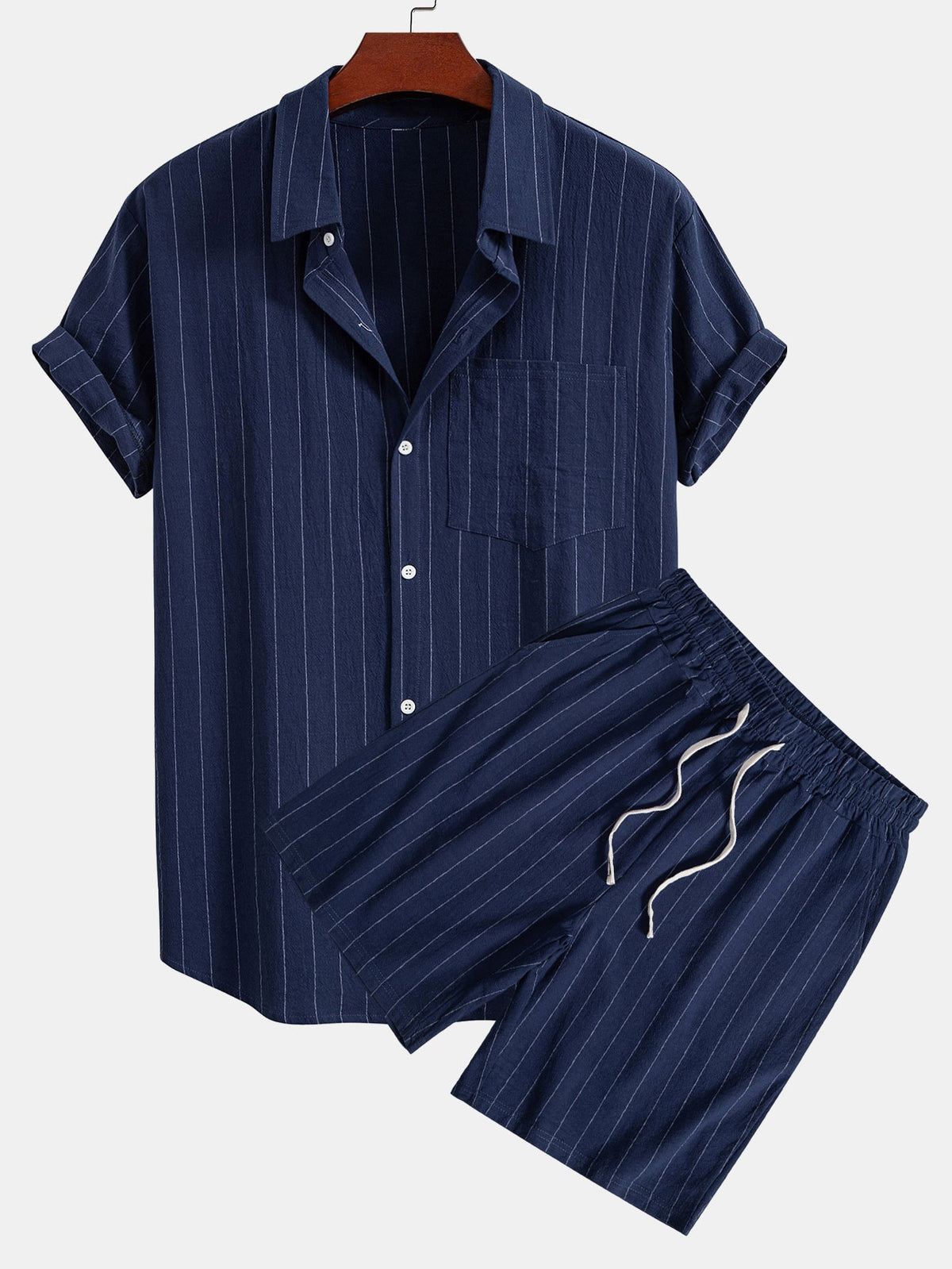 Men’s Linen Button-Up Shirt and Drawstring Shorts – Lightweight Holiday Co-Ord