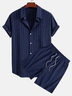 Men’s Linen Button-Up Shirt and Drawstring Shorts – Lightweight Holiday Co-Ord