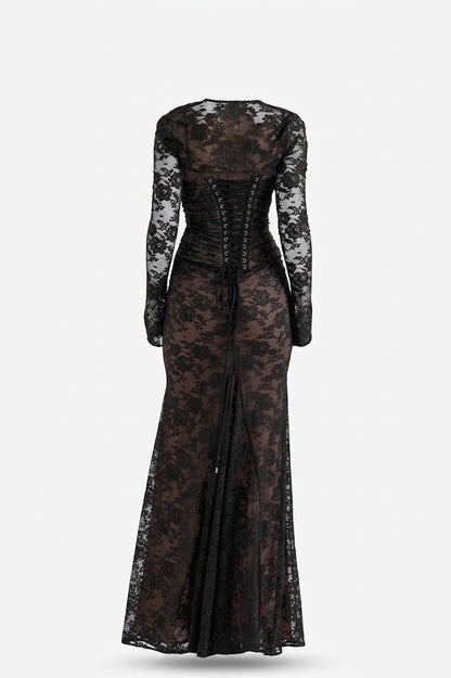 Women’s Lace Maxi Dress – Sheer Long-Sleeve Evening Style for Special Occasions