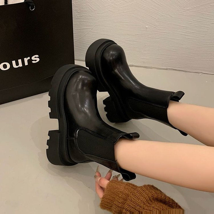 Women's Platform Chelsea Boots - Hidden Lift Chunky Lug Sole Ankle Boot - original product image 4
