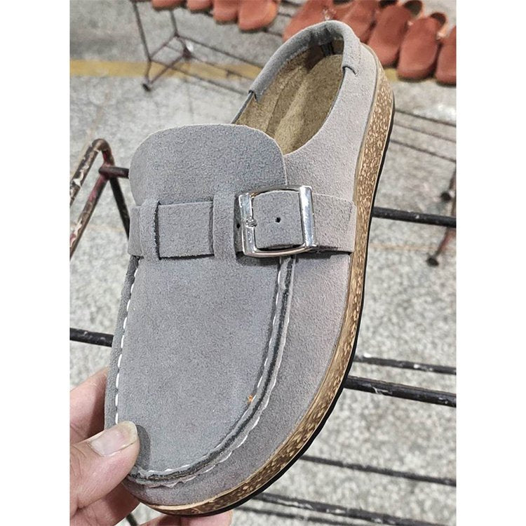 Women's Suede-Look Buckle Round-Toe Platform Clog Slippers