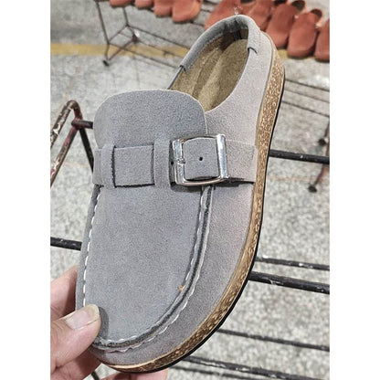 Women's Suede-Look Buckle Round-Toe Platform Clog Slippers