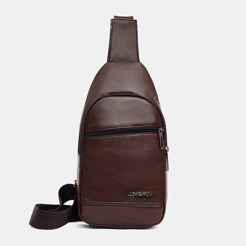 Men’s PU-Leather Sling Bag – Compact Crossbody Chest Pack with Adjustable Strap and Zip Pockets