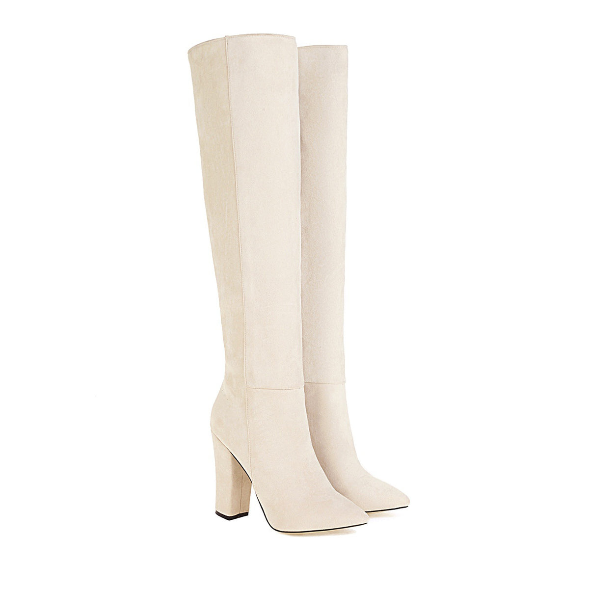 Women's Suede-Look Heeled Round-Toe Knee-High Boots
