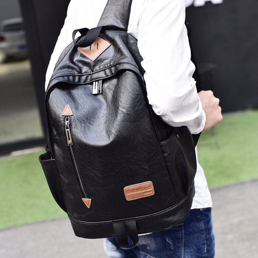 Men’s Faux-Leather Laptop Backpack – Spacious Multi-Pocket Design with Padded Shoulder Straps
