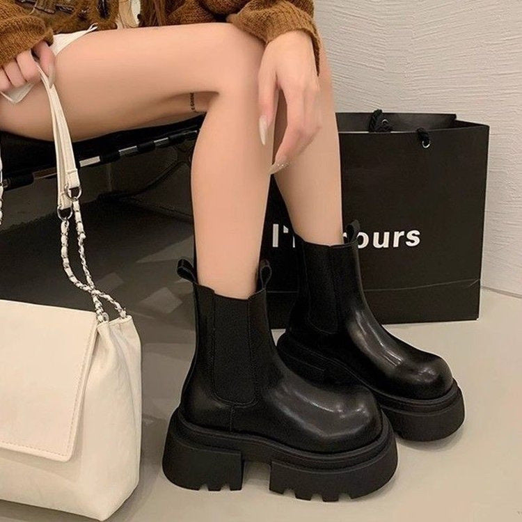 Women's Platform Chelsea Boots - Hidden Lift Chunky Lug Sole Ankle Boot - original product image 2