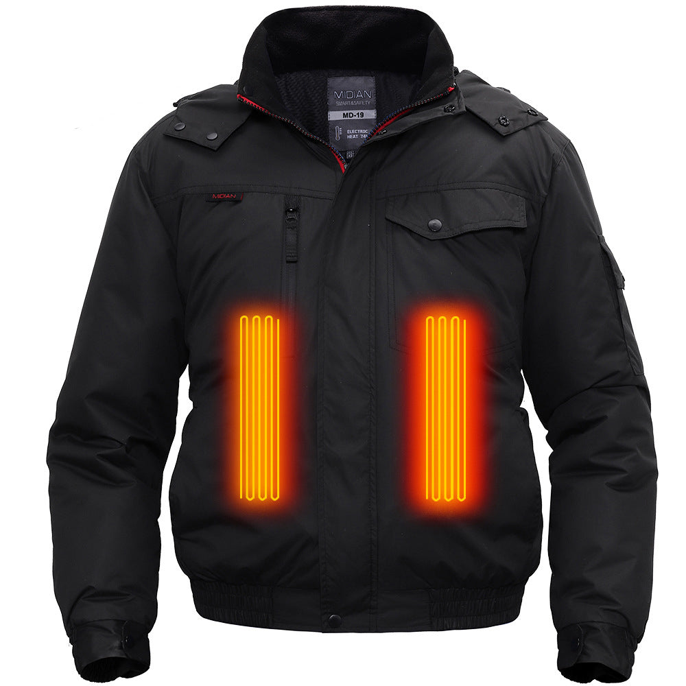 Men’s USB Heated Winter Jacket – Waterproof Hooded Thermal Coat with Adjustable Warmth