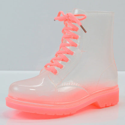 Women’s Transparent Lace-Up Rain Boots – Waterproof PVC Ankle Boots with Non-Slip Sole