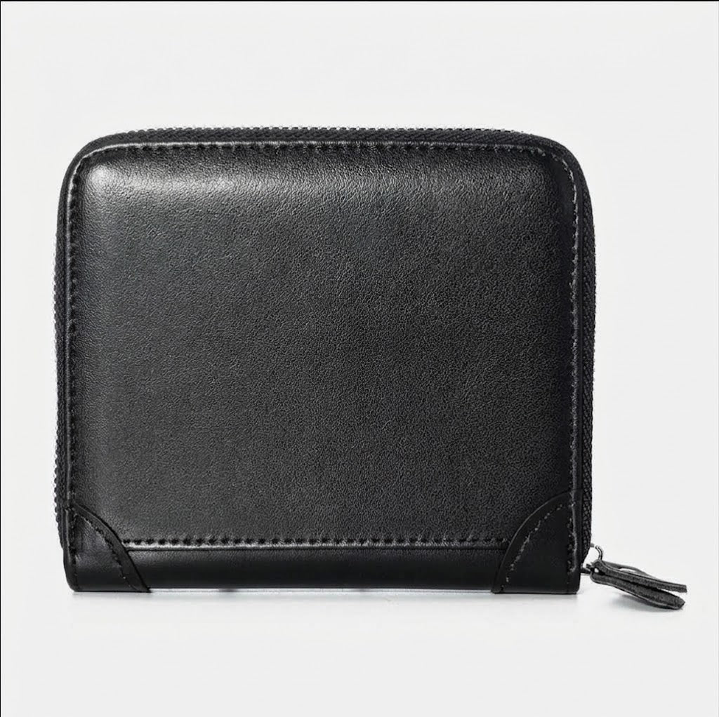 Men’s Genuine Leather RFID Wallet – Large-Capacity Zip-Around Card Organiser with Photo Pockets