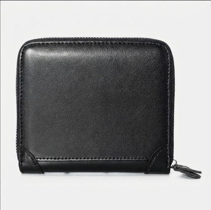 Men’s Genuine Leather RFID Wallet – Large-Capacity Zip-Around Card Organiser with Photo Pockets