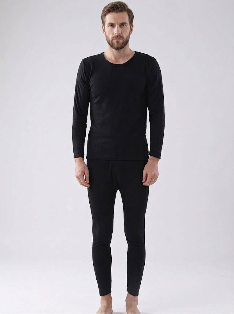 Men’s Thermal Base Layer Set – Long-Sleeve Stretch Top with Fitted Thermal Trousers