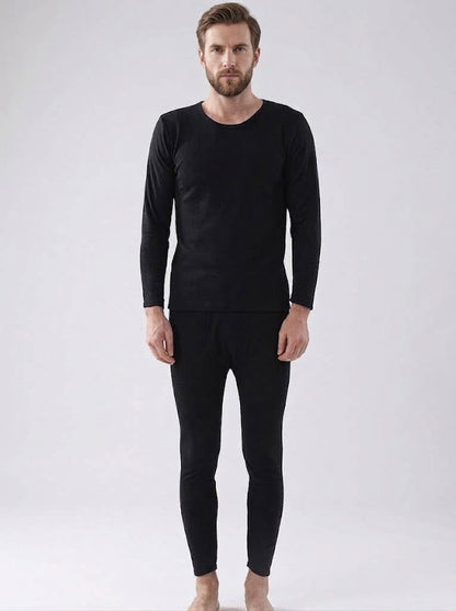Men’s Thermal Base Layer Set – Long-Sleeve Stretch Top with Fitted Thermal Trousers