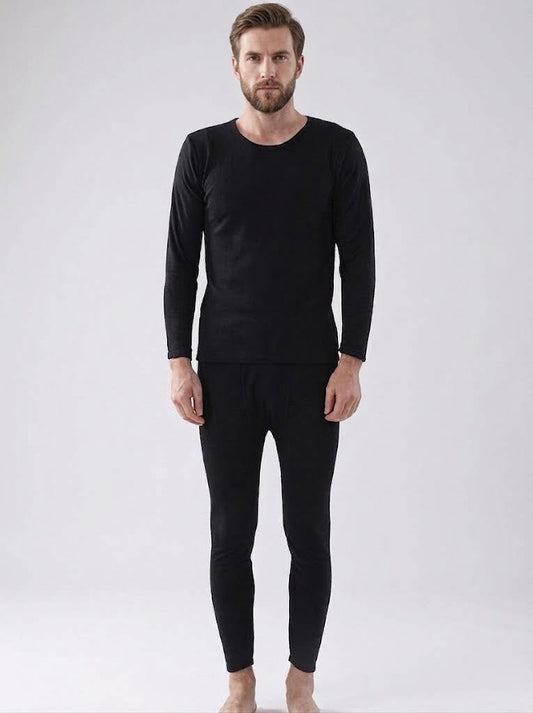 Men’s Thermal Base Layer Set – Long-Sleeve Stretch Top with Fitted Thermal Trousers