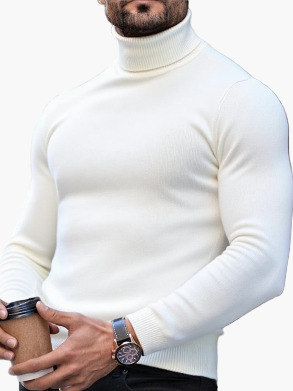 Men’s Slim Fit Roll-Neck Jumper – Stretch Knit, Machine Washable