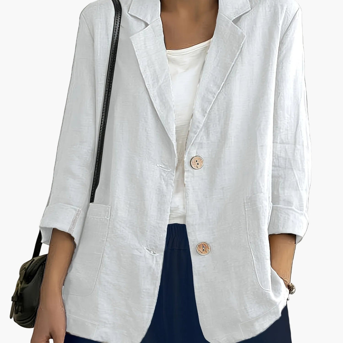 Women’s Relaxed Blazer – Two-Button Front with Roll-Up Sleeves