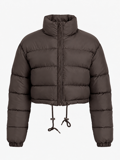Women’s Cropped Drawstring Puffer Jacket – Lightweight Quilted Layer for Winter