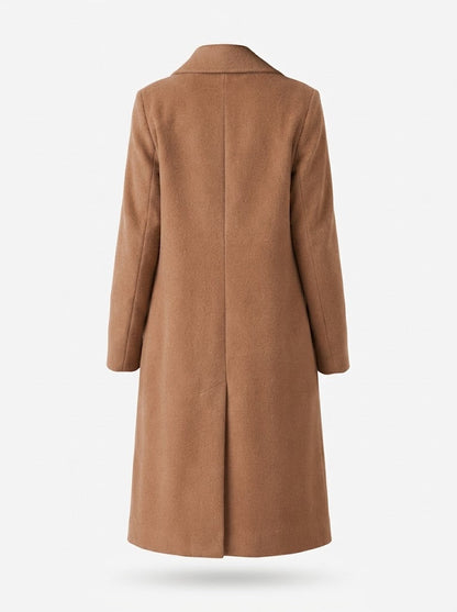 Women’s Double-Breasted Longline Coat – Tailored Lapel Overcoat with Pockets for Work and Occasion Wear