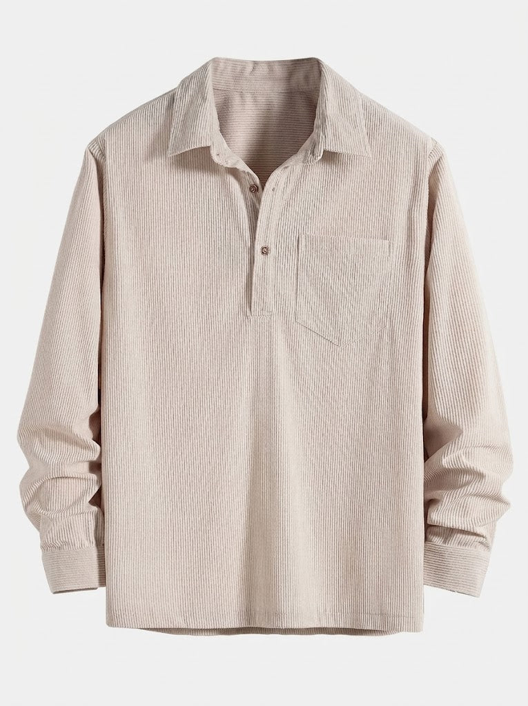 Men’s Corduroy Long-Sleeve Shirt and Shorts Set – Textured Transitional Casualwear