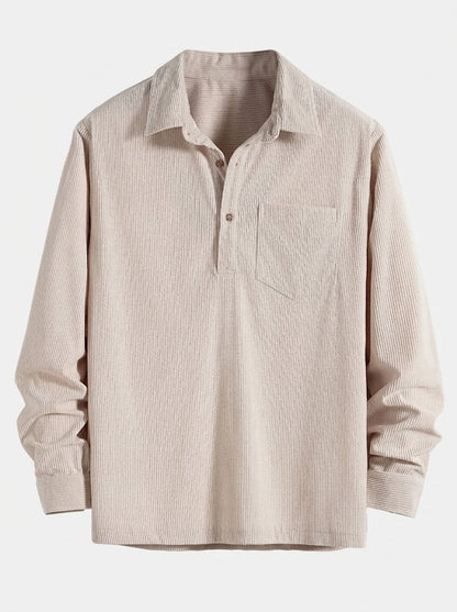 Men’s Corduroy Long-Sleeve Shirt and Shorts Set – Textured Transitional Casualwear