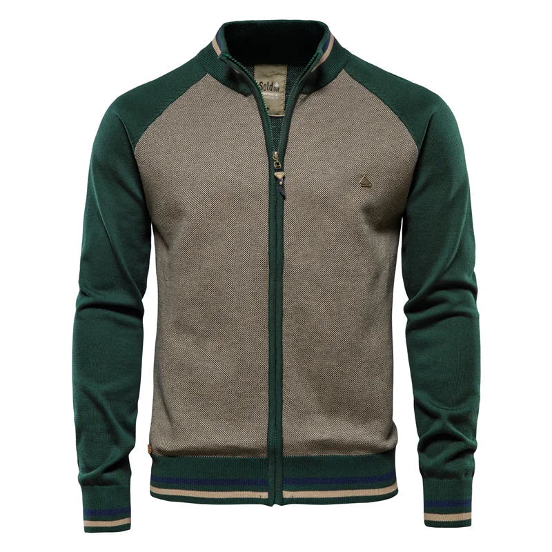 Men’s 100% Cotton Zip-Up Cardigan – Soft Stand-Collar Knit for Winter and Casual Wear