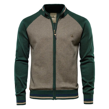 Men’s 100% Cotton Zip-Up Cardigan – Soft Stand-Collar Knit for Winter and Casual Wear
