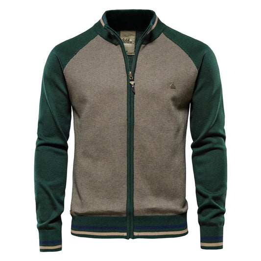 Men’s 100% Cotton Zip-Up Cardigan – Soft Stand-Collar Knit for Winter and Casual Wear