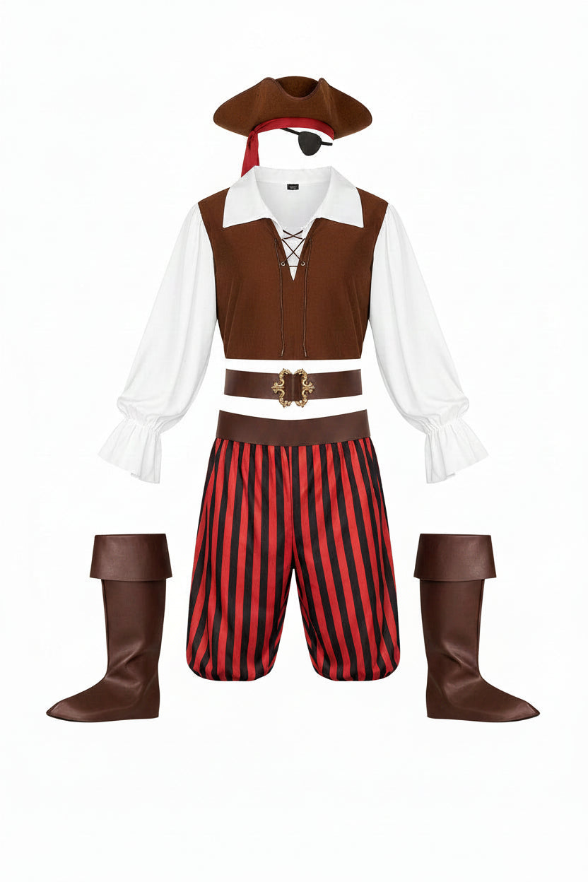 Men's Pirate Costume with Hat Eye Patch and Accessories Halloween Costume