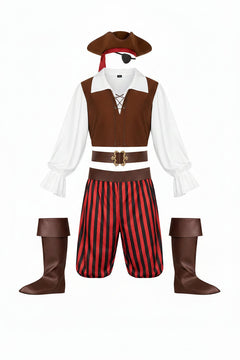 Men's Pirate Costume with Hat Eye Patch and Accessories Halloween Costume