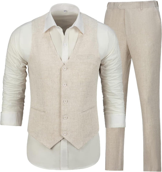 Men’s Linen Waistcoat and Trouser Set – Lightweight Summer Tailoring for Weddings and Events