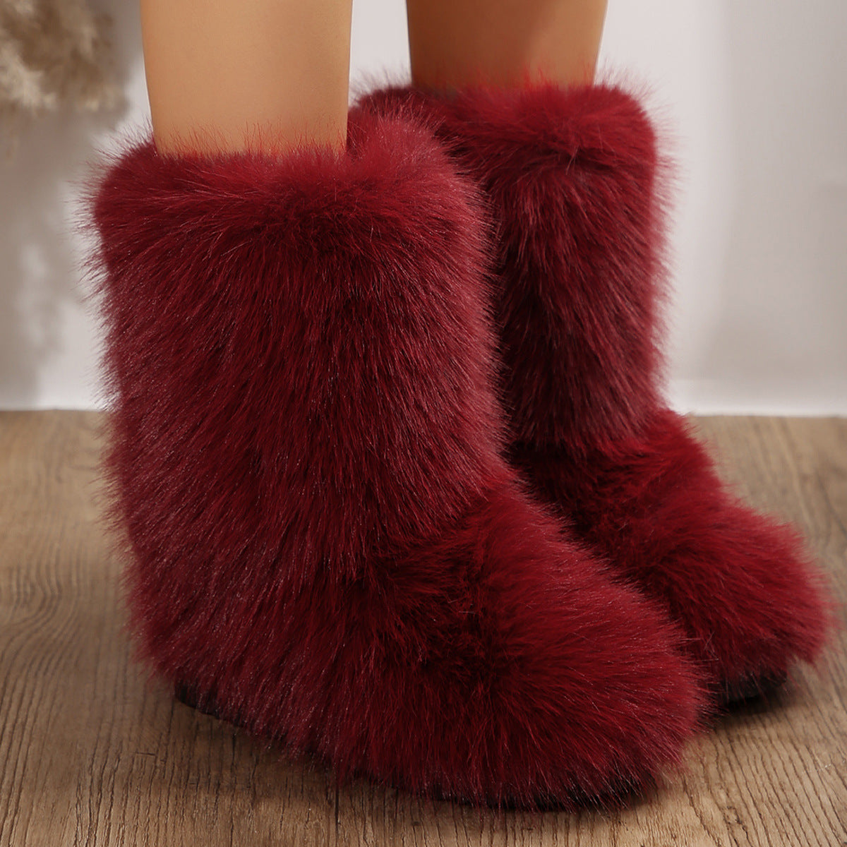 Women's Suede-Look Faux Fur Lined Knee-High Boots - Black