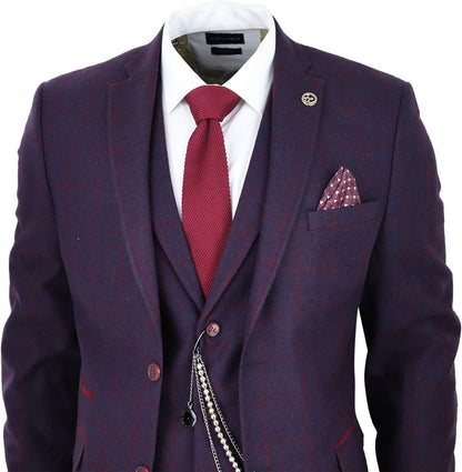 Men’s Wool Tweed Three-Piece Suit – Tailored Formal Set for Weddings and Events