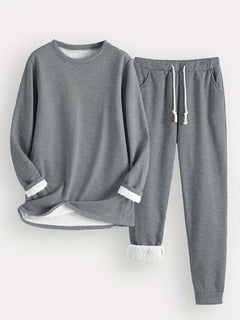 Women’s Fleece-Lined Sweatshirt and Jogger Set – Cosy Two-Piece Winter Lounge Outfit