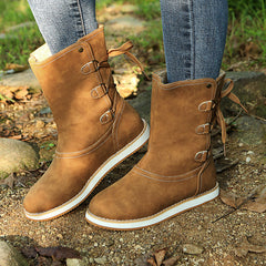 Women's Suede-Look Platform Lace-Up Chunky Chelsea Boots