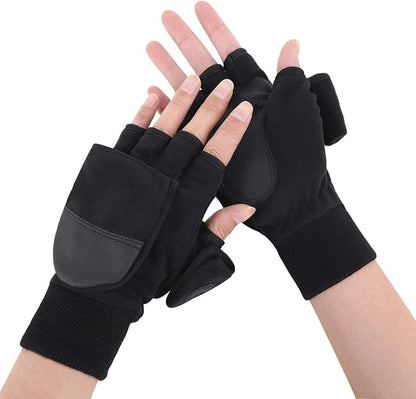 Men’s Convertible Thermal Winter Gloves – Wind-Resistant Fingerless Mittens with Grip Palms