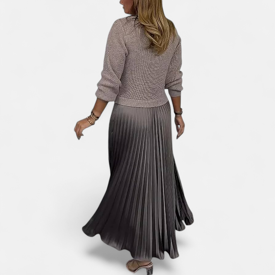 Women’s Jumper Dress – Knitted Maxi Dress with Pleated Skirt