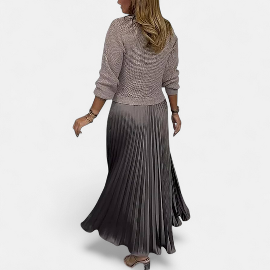 Women’s Jumper Dress – Knitted Maxi Dress with Pleated Skirt
