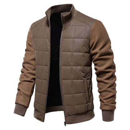 Men’s Quilted Hybrid Jacket – Knitted-Sleeve Zip-Up Layer with Stand Collar for Transitional Wear