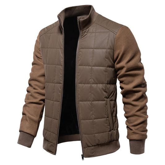 Men’s Quilted Hybrid Jacket – Knitted-Sleeve Zip-Up Layer with Stand Collar for Transitional Wear