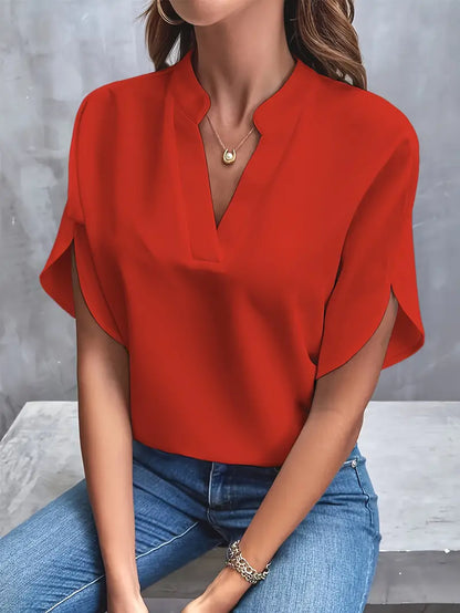 Women’s Viscose Crepe Blouse with Split Neck – Flowing Summer Top for Work and Travel