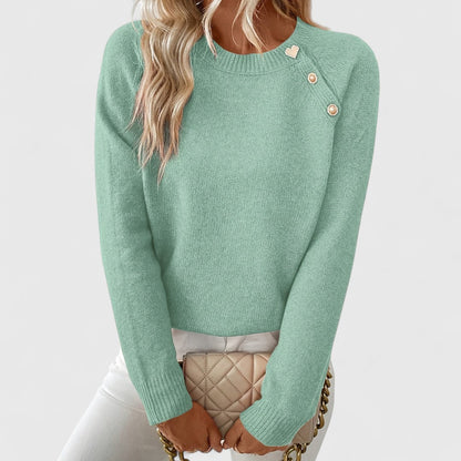 Women’s Knitted Jumper – Fine-Knit Raglan Jumper with Shoulder Buttons